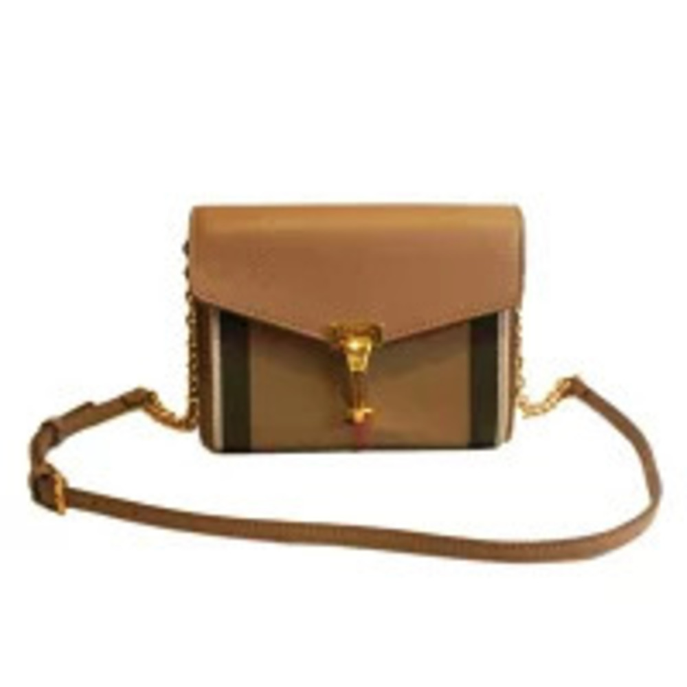 BURBERRY Leather Canvas Check Macken Shoulder Bag